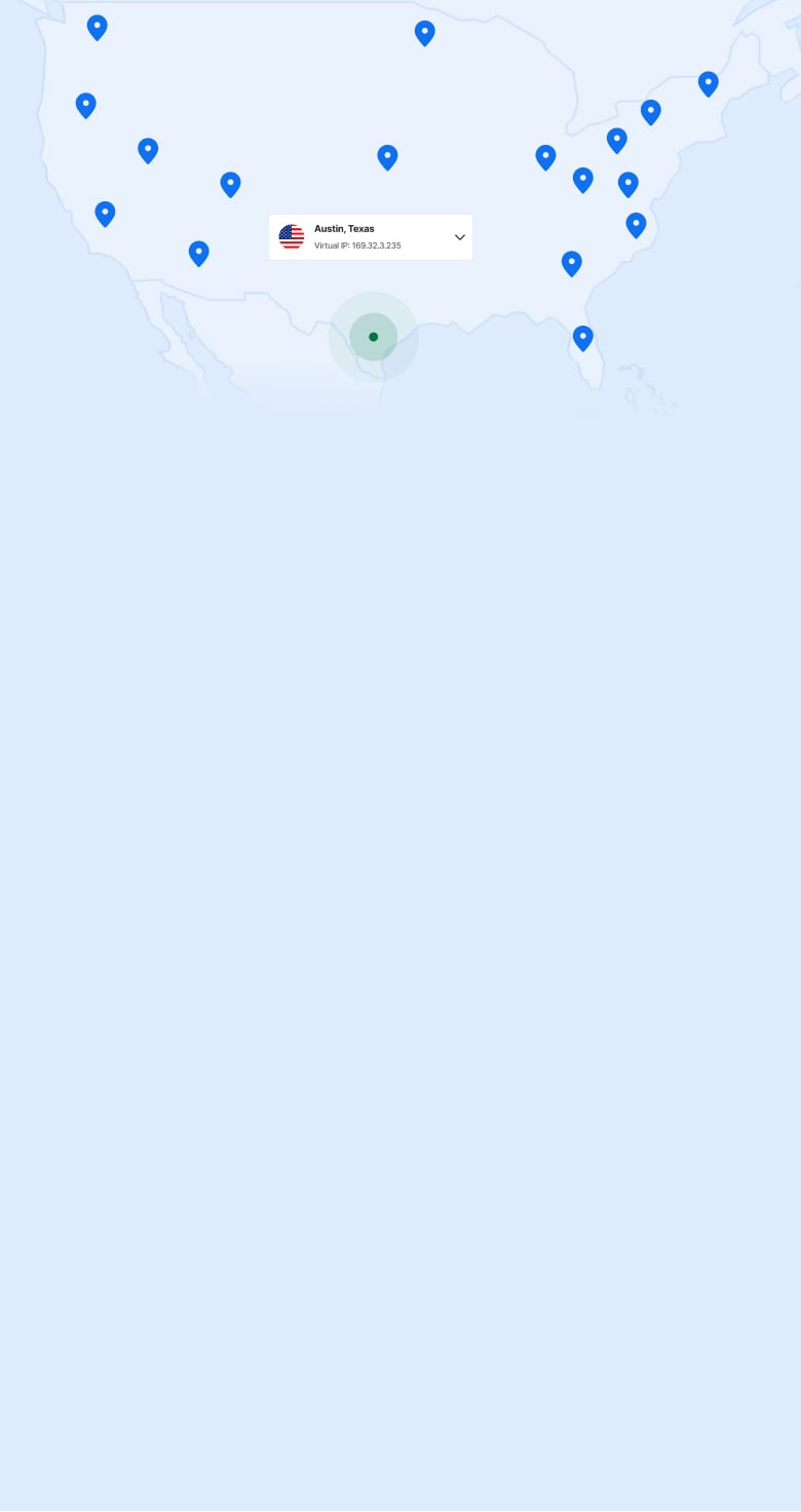 Χάρτης των ΗΠΑ με καρφίτσες σήμανσης για χάρτη που υποδηλώνουν τις τοποθεσίες των διακομιστών